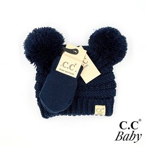 C.C Baby Navy Double Pom With Mittens